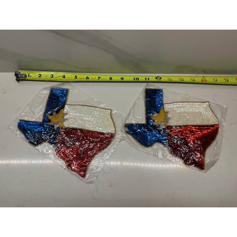 Vintage New Texas Yellow Rose Red Blue Sequin Beaded Patch Appliqué Set of 2